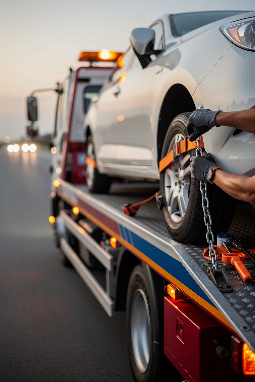 هلا professional towing truck providing safe car recovery and flatbed transport services in Sohar